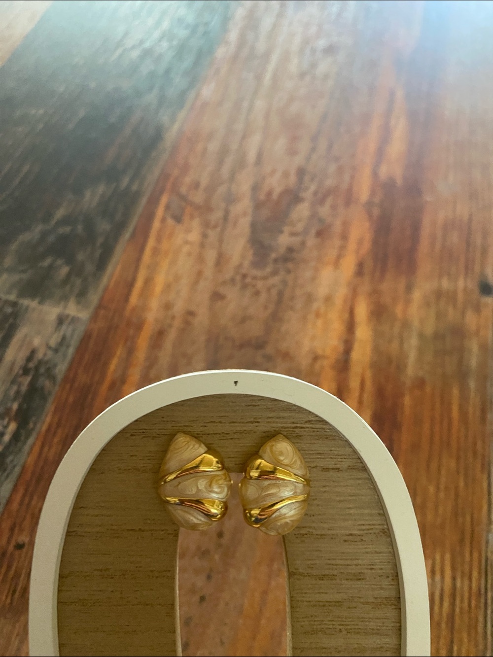 Napier Gold-Tone Cream Enamel Clip Earrings